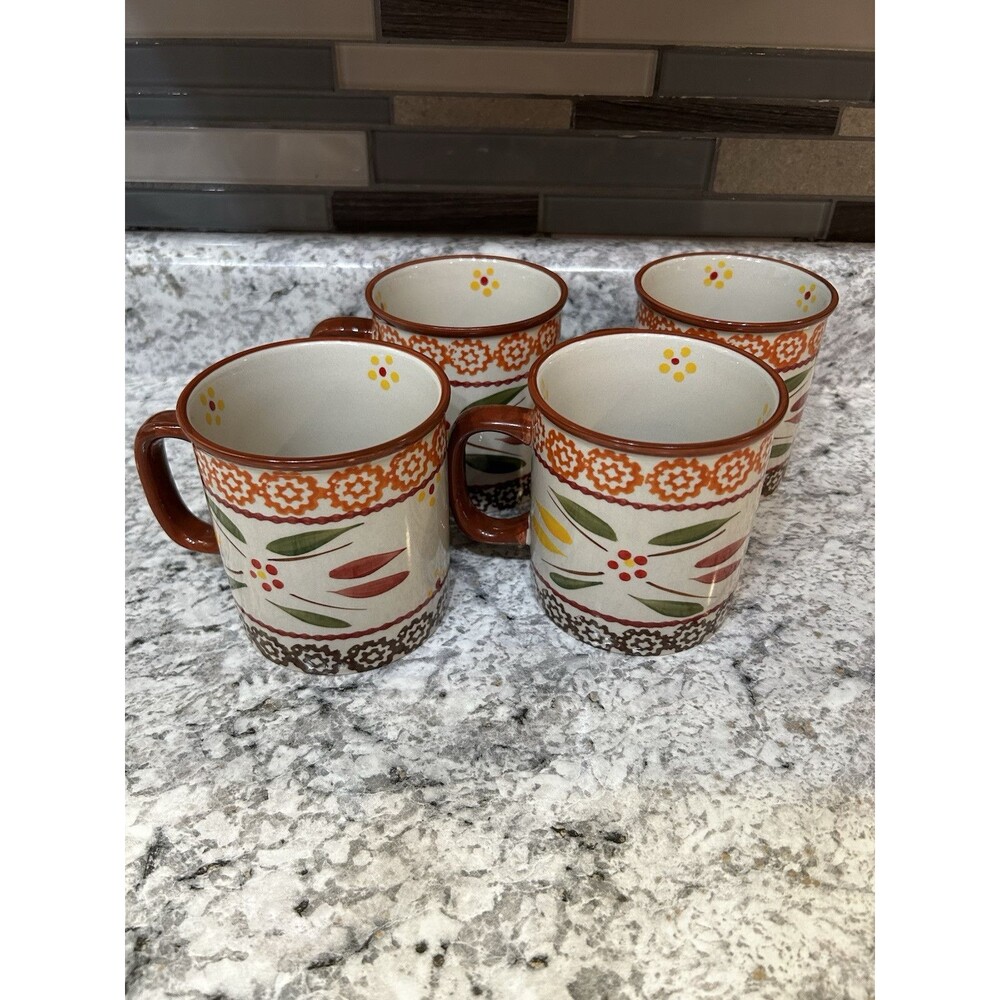 Temptations By Tara Old World Coffee Mug Set Orange Brown Set Of 4 Excellent!